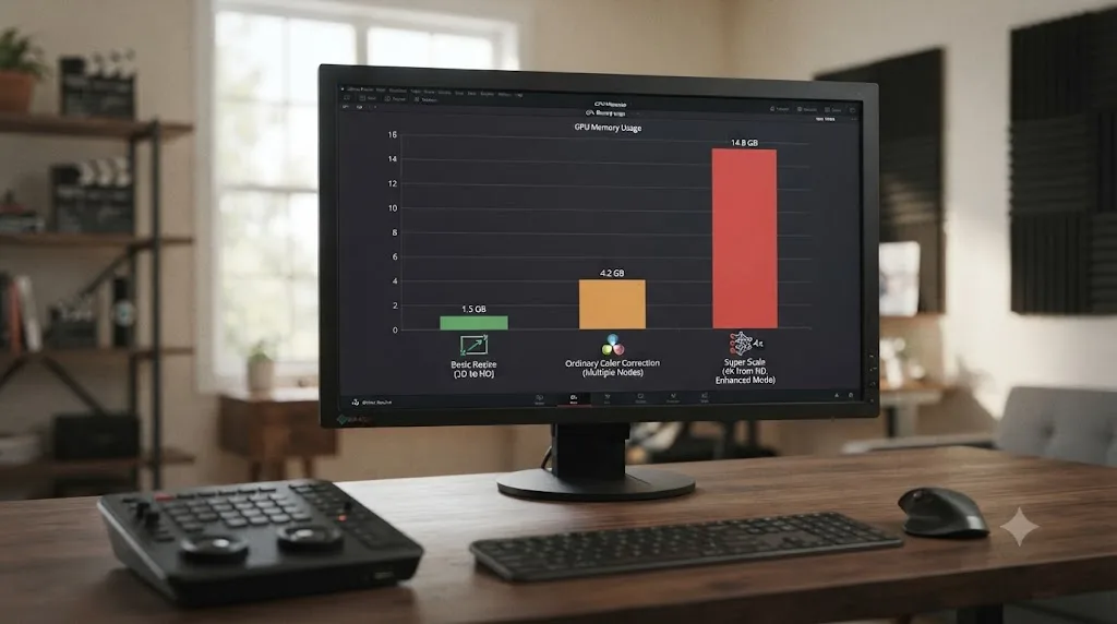 Illustration of Super Scale consuming a large share of GPU memory compared to ordinary color correction