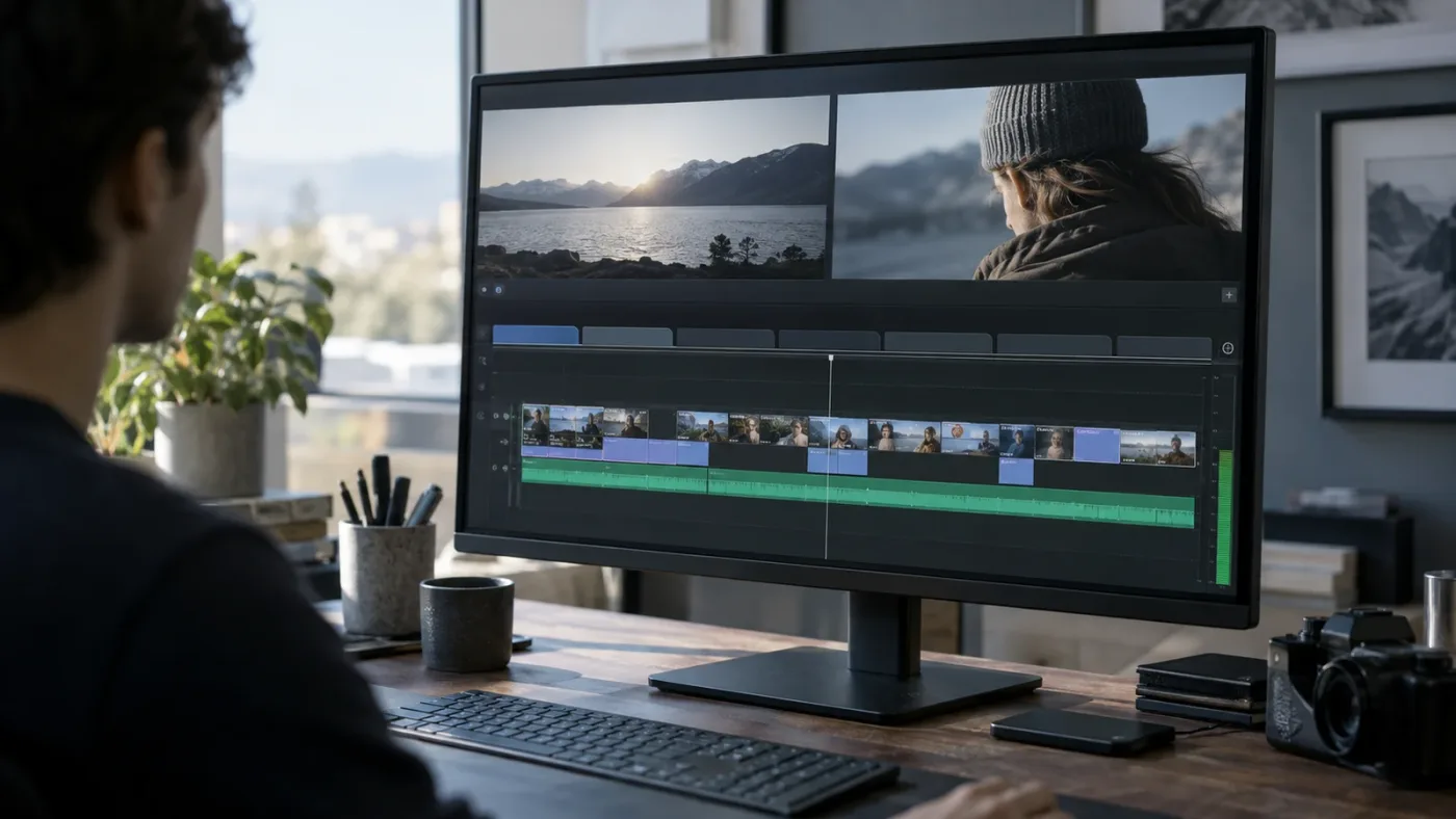 Illustration of labeled DaVinci Resolve timeline tabs above one timeline