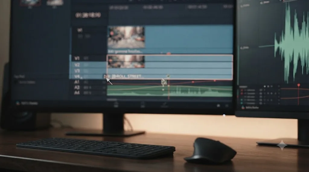 Illustration of multiple DaVinci Resolve tracks selected and resized to a matching height at once