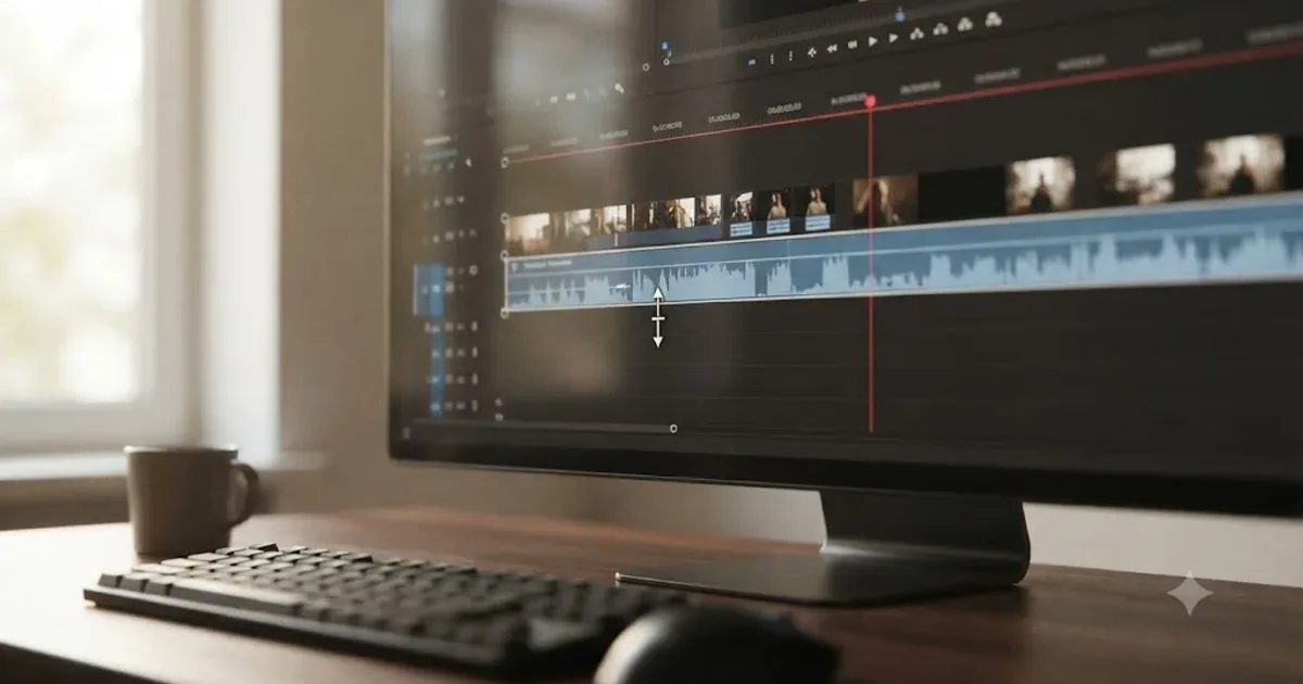 Illustration of a DaVinci Resolve timeline with one track stuck at a fixed height despite a resize attempt