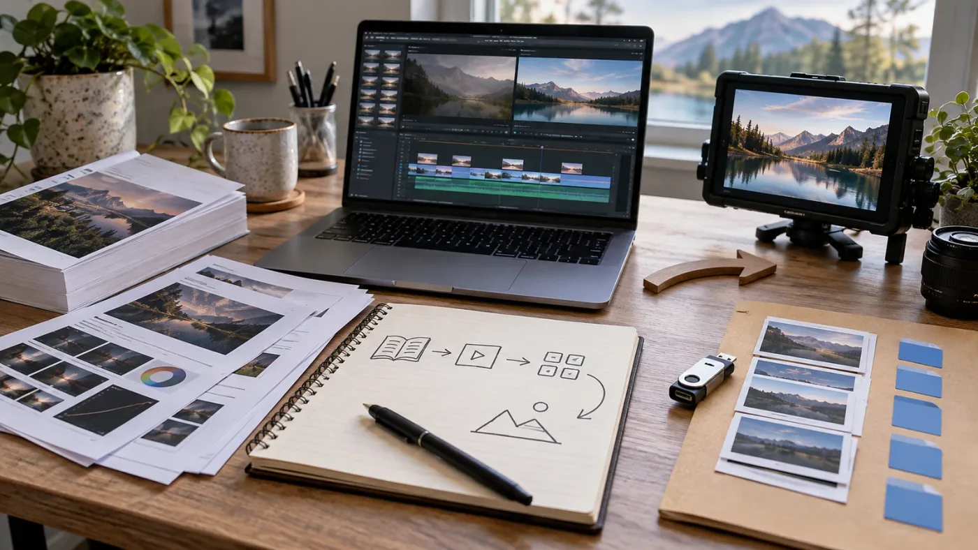 Illustration of a free DaVinci Resolve learning path from lesson to project