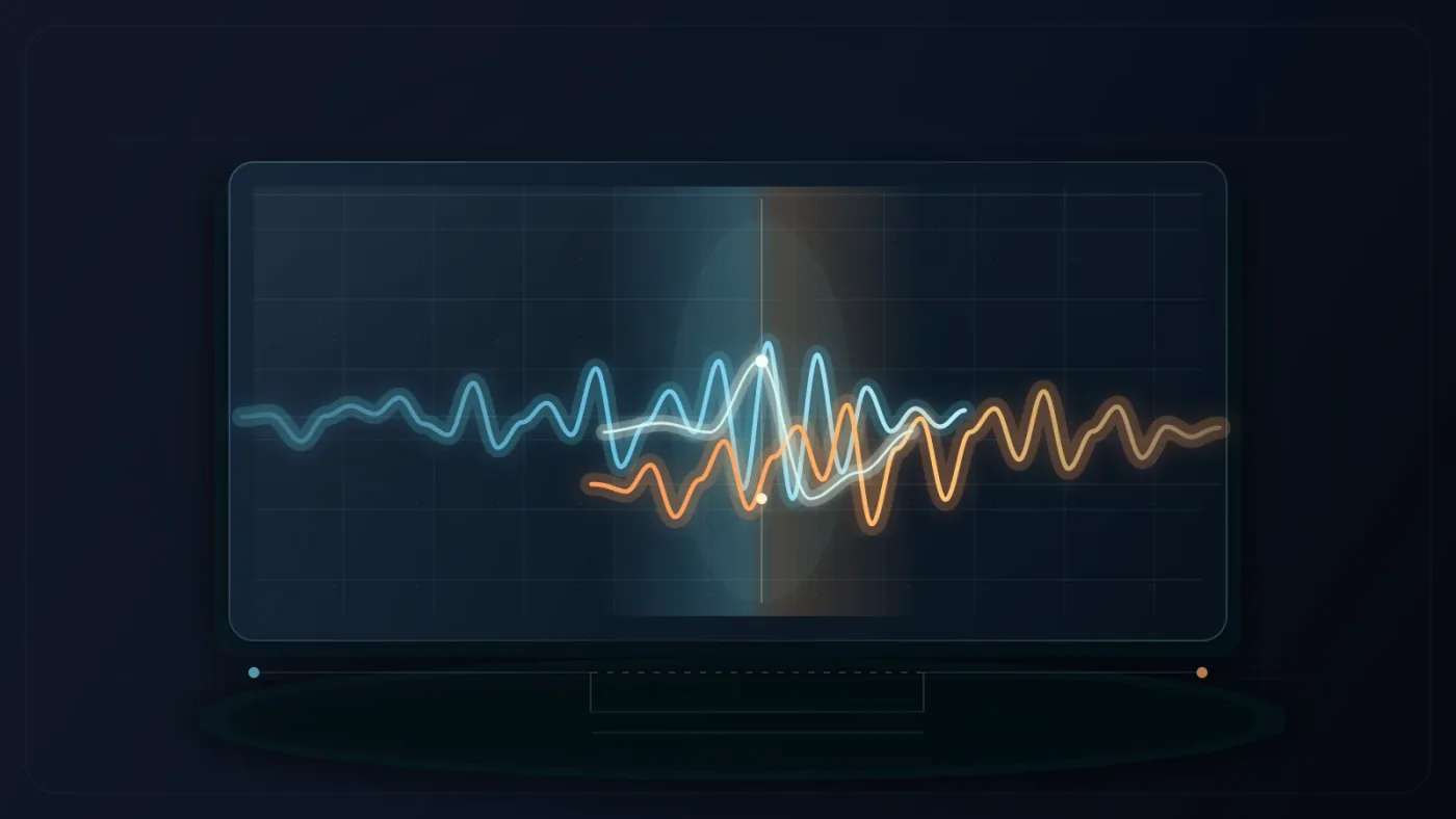 Illustration of overlapping outgoing and incoming music waveforms with a crossfade