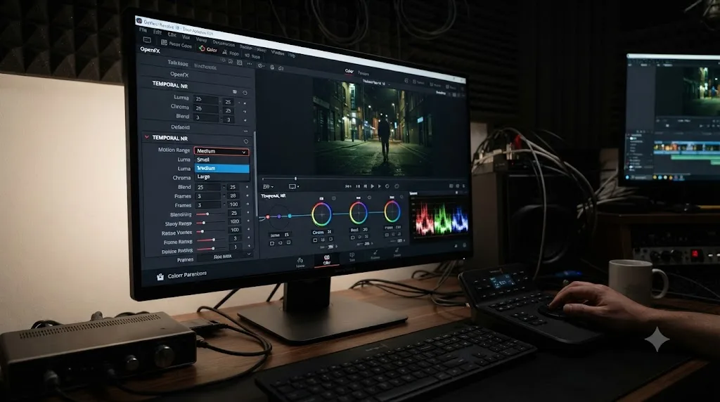Illustration of the Motion Range setting in DaVinci Resolve's Temporal Noise Reduction panel