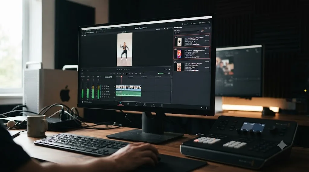 Illustration of a render queue with matching vertical export presets for TikTok, YouTube Shorts, and Instagram Reels
