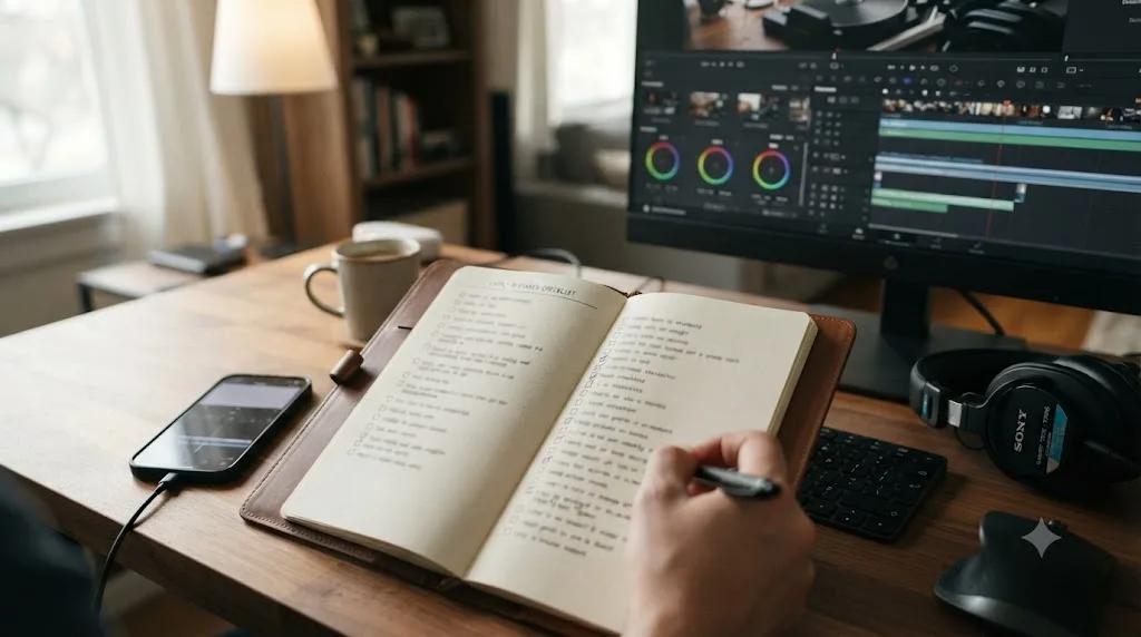 Illustration of a checklist of common mistakes when choosing between VN Video Editor and DaVinci Resolve