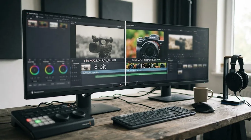 Illustration comparing an 8-bit XAVC S clip against a 10-bit XAVC S clip from a recent Sony camera