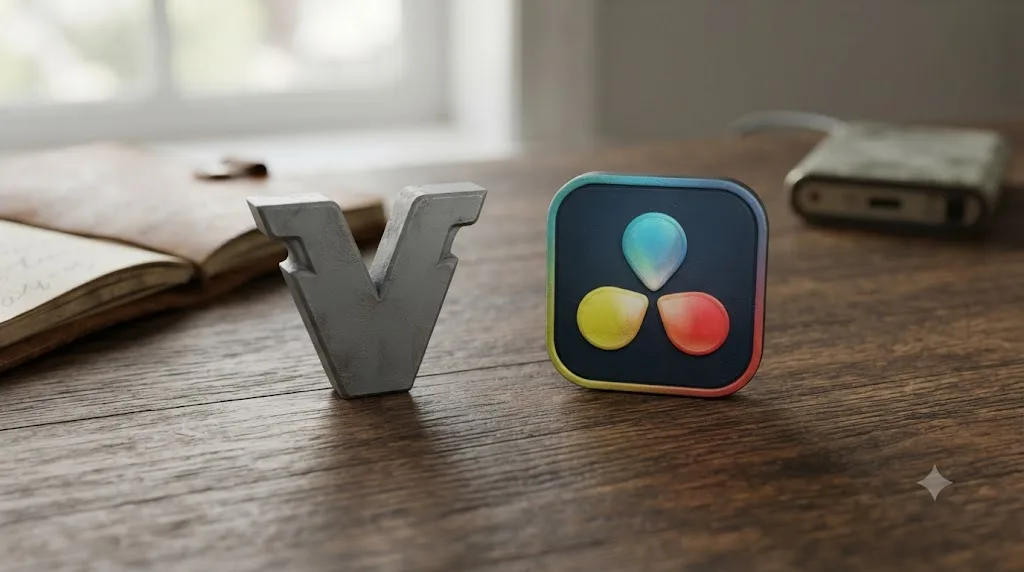 Illustration of a grayed-out competing video editor icon next to a still-active DaVinci Resolve icon