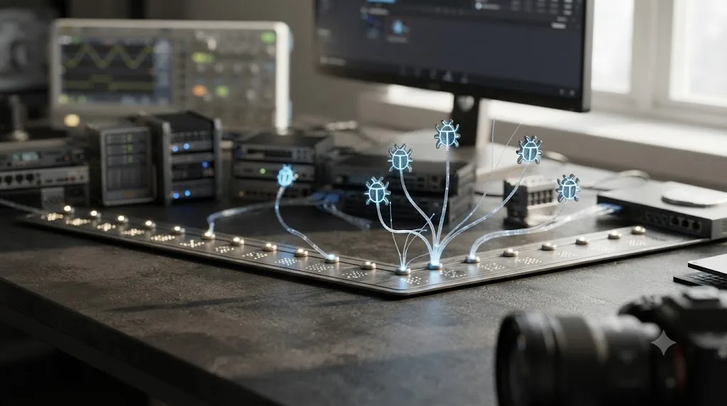 Illustration of a timeline of Intel Arc graphics driver versions with icons marking DaVinci Resolve related bug fixes