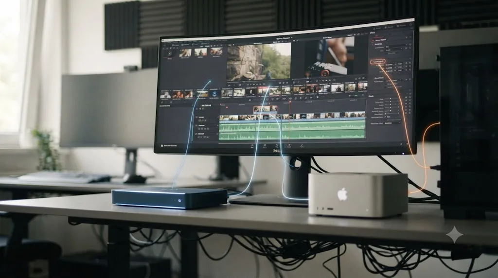 Illustration of three separate AI tools connecting directly to a DaVinci Resolve timeline with no workaround needed