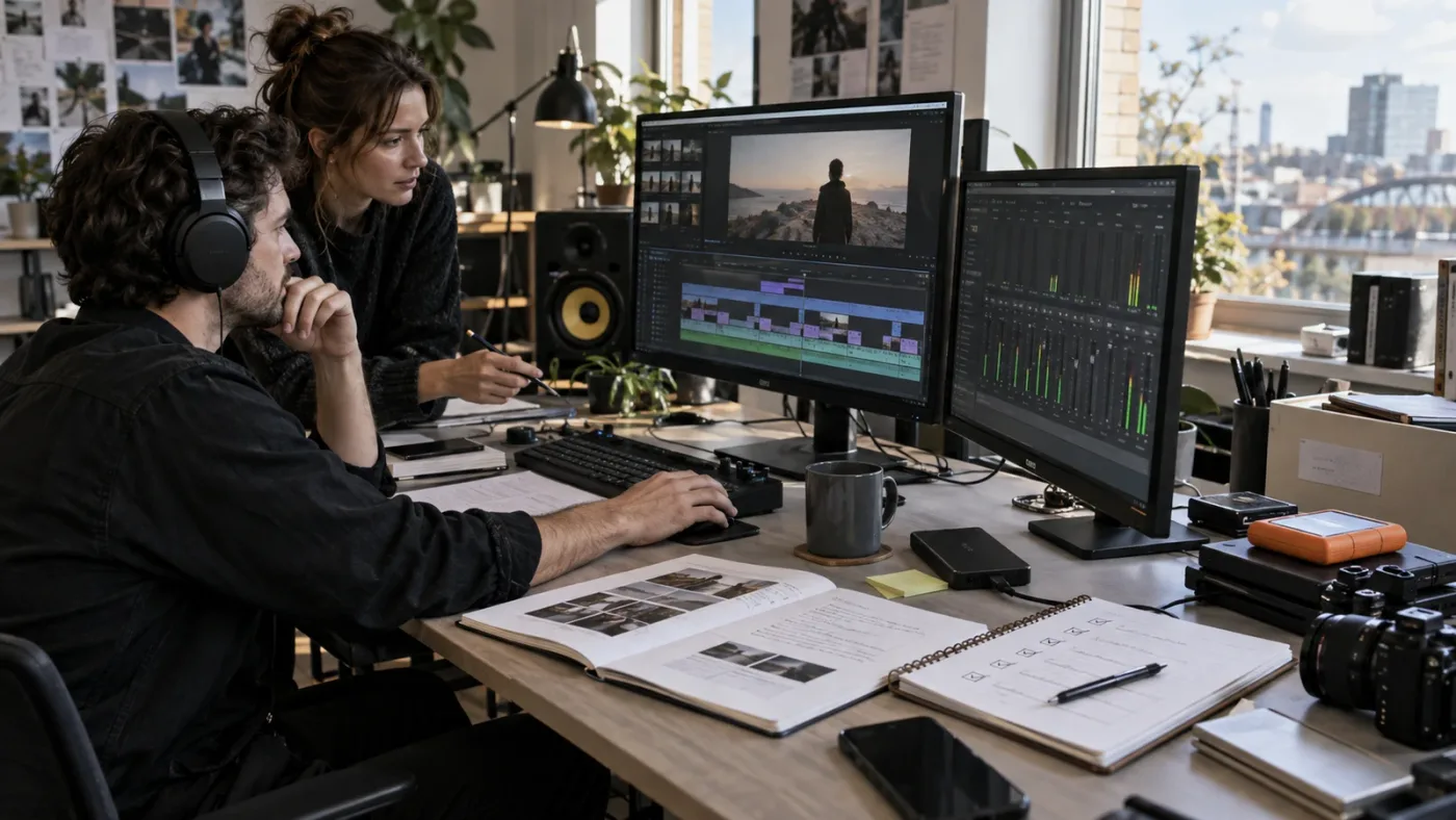 Illustration of a DaVinci Resolve 21 agency music licensing workflow