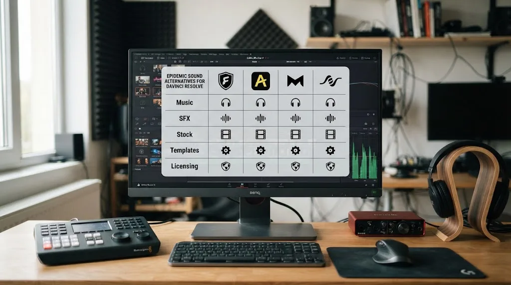 Illustration of Epidemic Sound alternatives for DaVinci Resolve editors