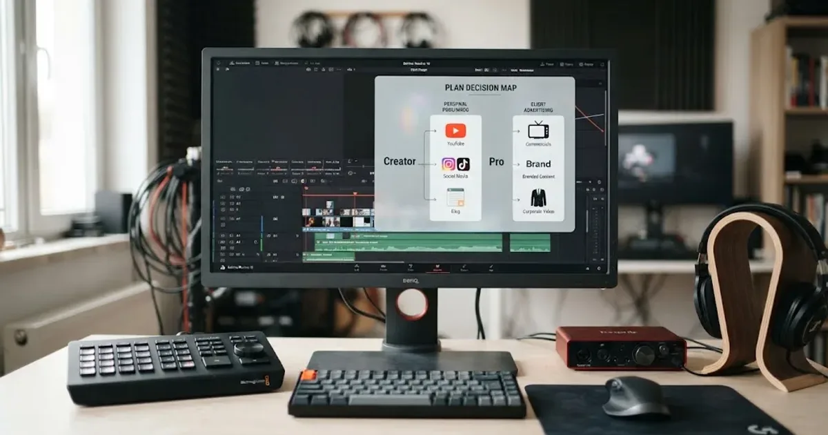 Illustration of Epidemic Sound Creator and Pro plan decision for DaVinci Resolve editors