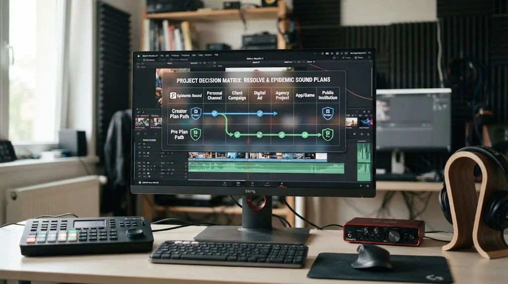 Illustration of DaVinci Resolve 21 project types mapped to Epidemic Sound plans
