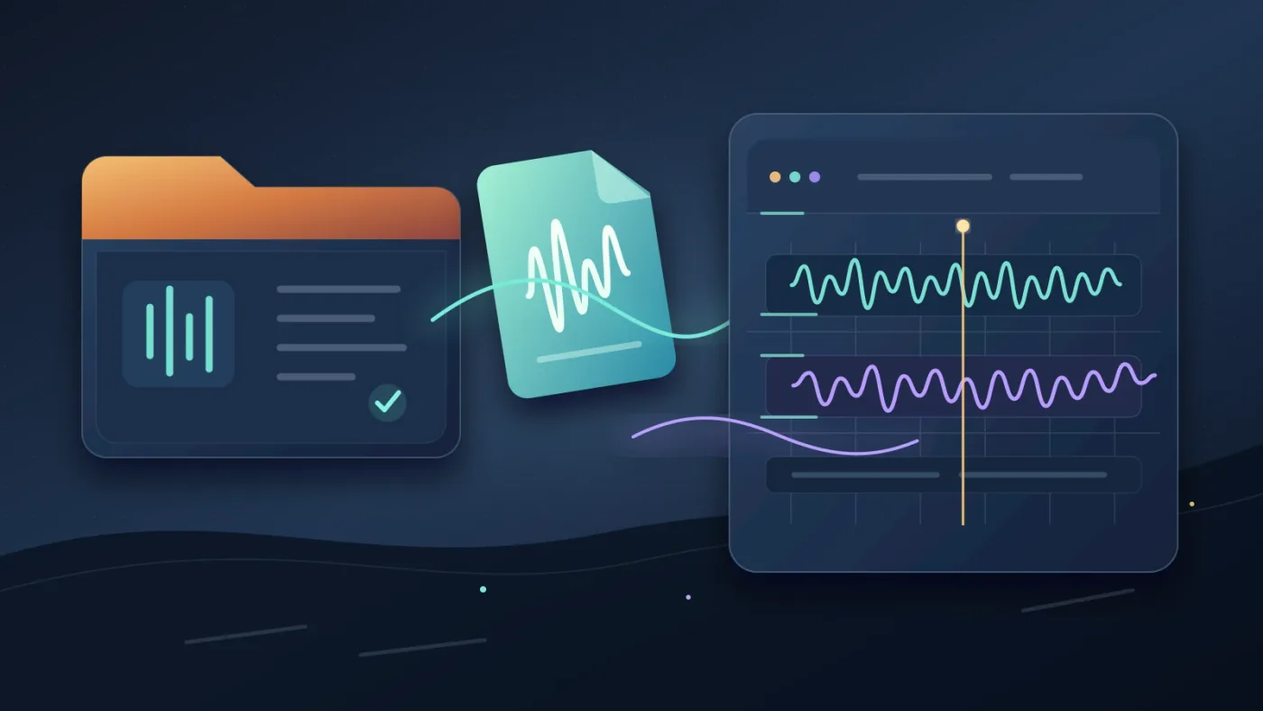 Illustration of a licensed music file placed on a separate Fairlight track beside dialogue in DaVinci Resolve 21