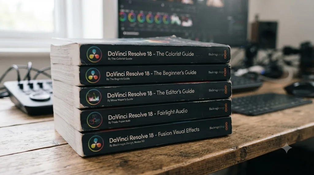 Illustration of the free DaVinci Resolve training guide books