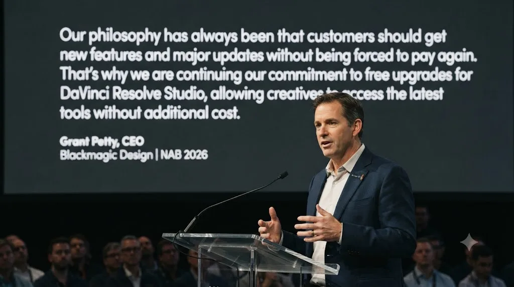 Illustration of a quote card about DaVinci Resolve Studio's upgrade pricing history