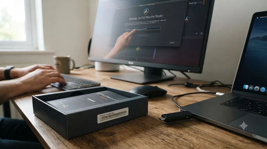 Illustration of the DaVinci Resolve Studio license activation options