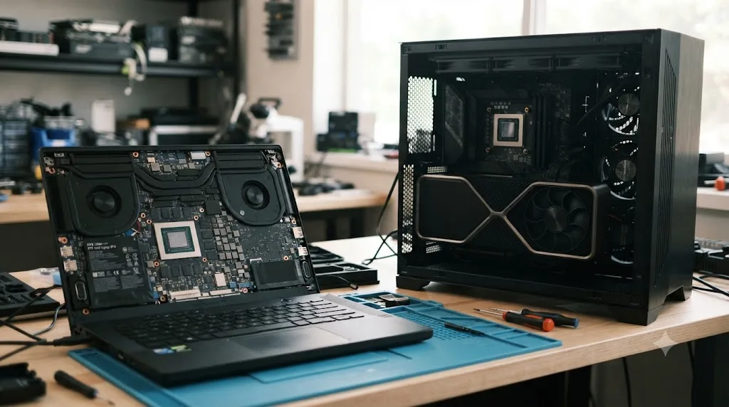 Illustration of a laptop GPU carrying less video memory than the desktop card with the same name