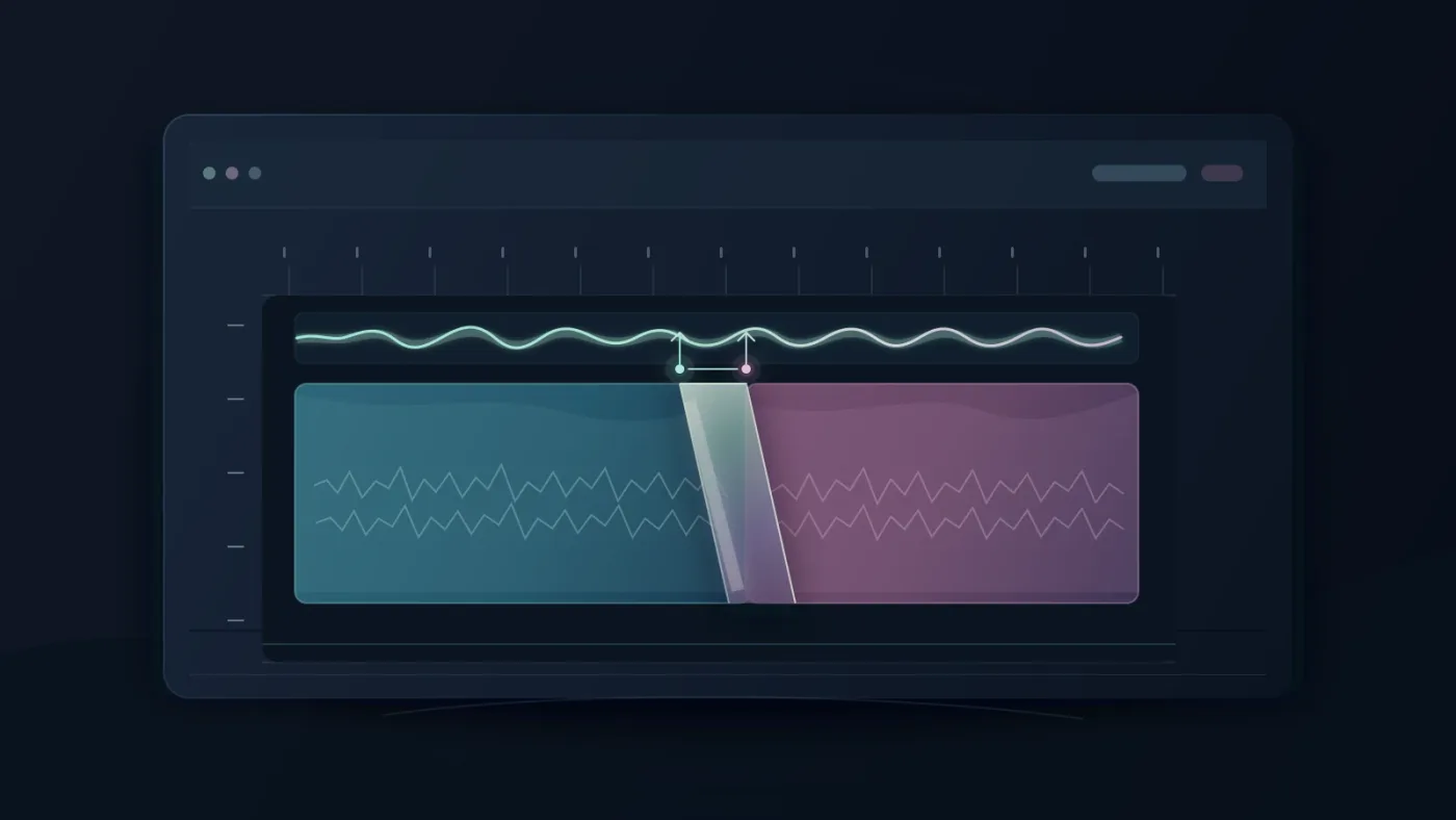 Illustration of fading and blending room tone clips under dialogue