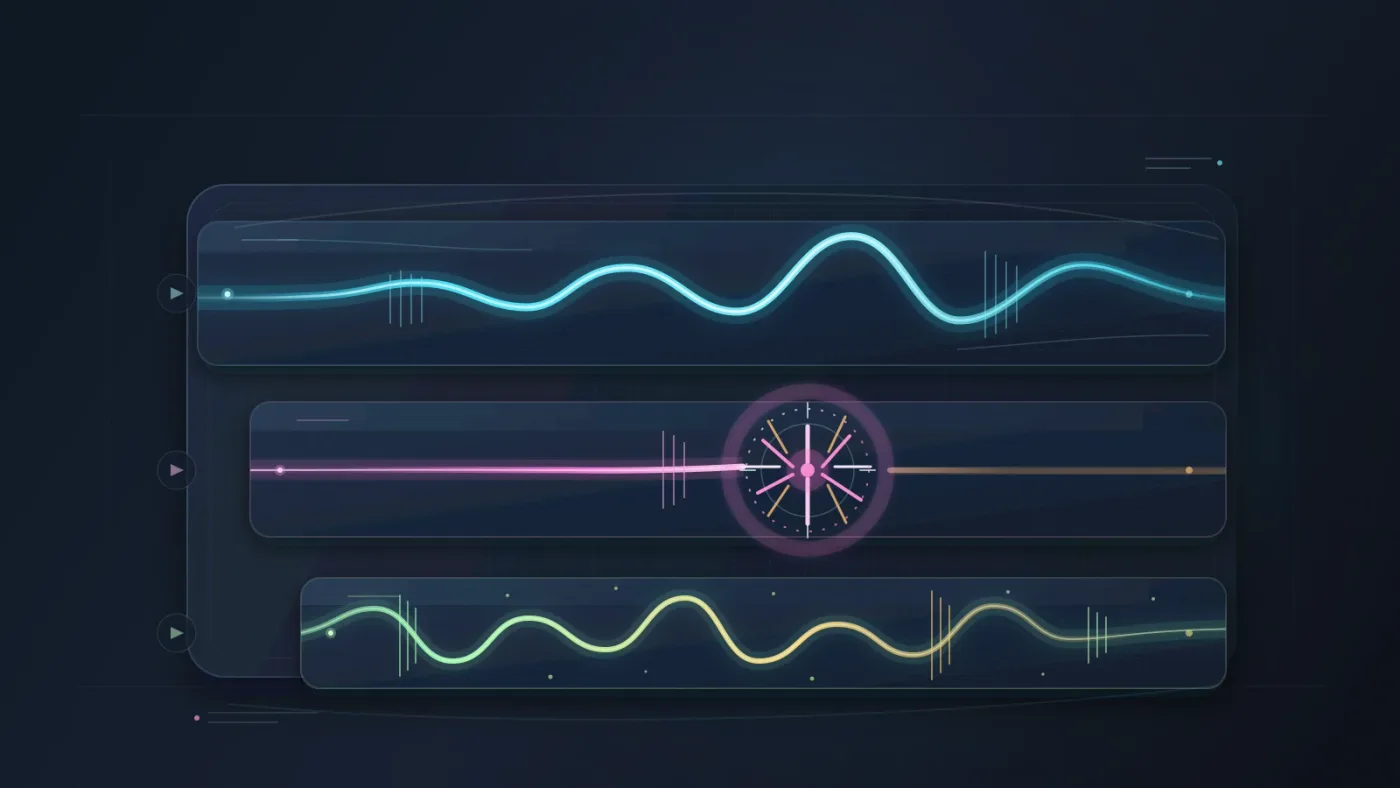 Illustration of layered whoosh, impact, and Foley tracks in a DaVinci Resolve sound design session