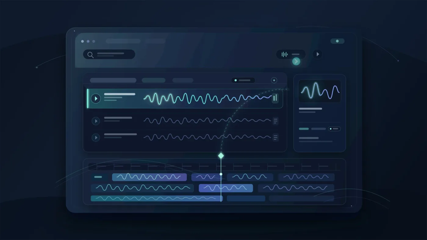Illustration of Fairlight Sound Library options being auditioned against a DaVinci Resolve timeline