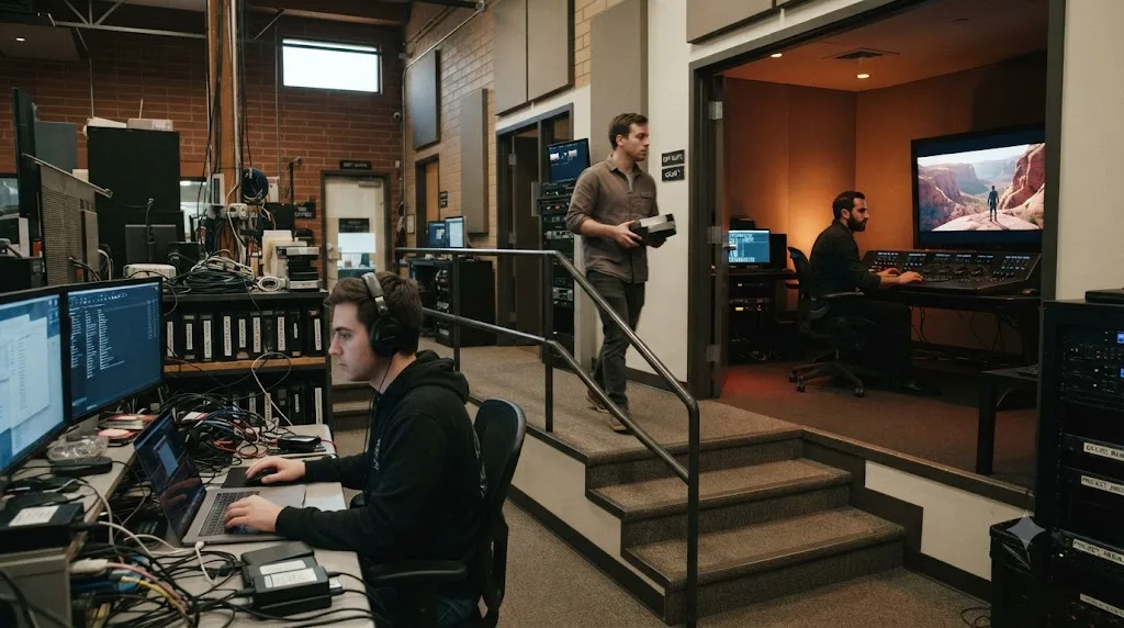 Illustration of the entry-level career path from post-production assistant to assistant colorist to colorist