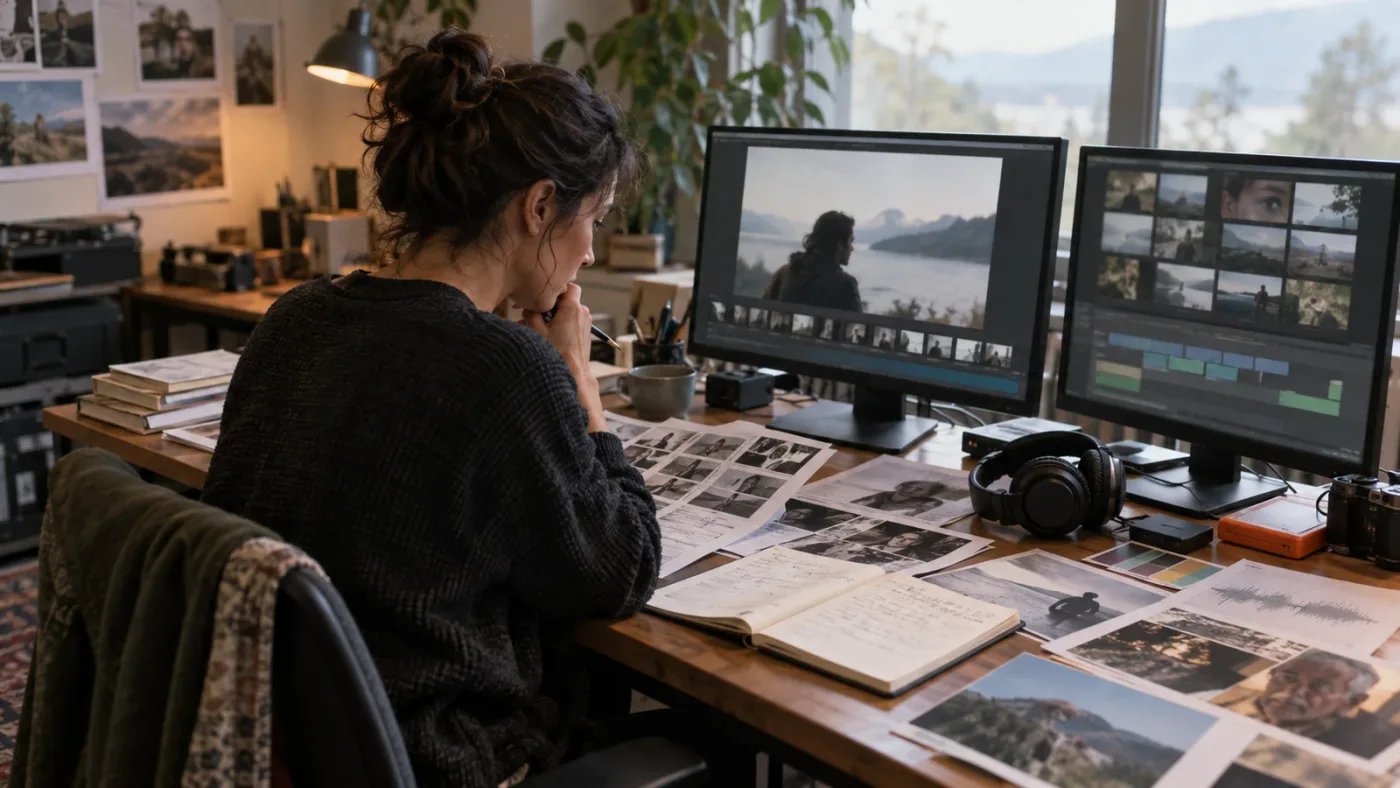 Illustration of a nine-step stock footage blending workflow in DaVinci Resolve 21