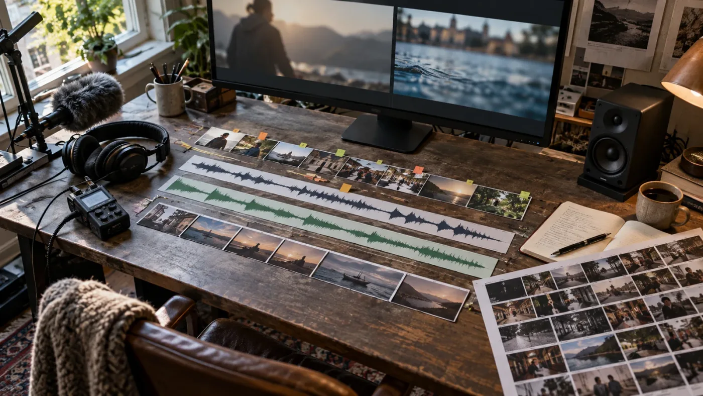 Illustration of dialogue and ambience bridging a stock footage cut