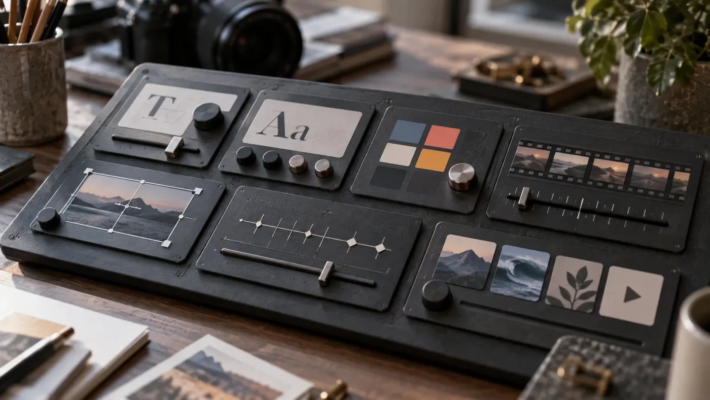 Illustration of editable controls to check in a DaVinci Resolve pitch template