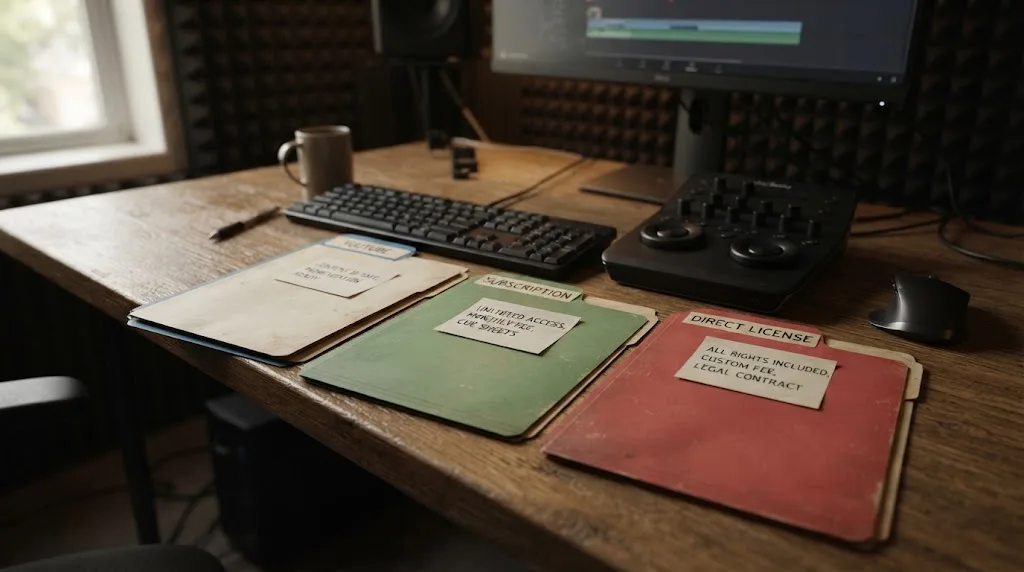 Illustration of video music licensing choices for different publishing needs