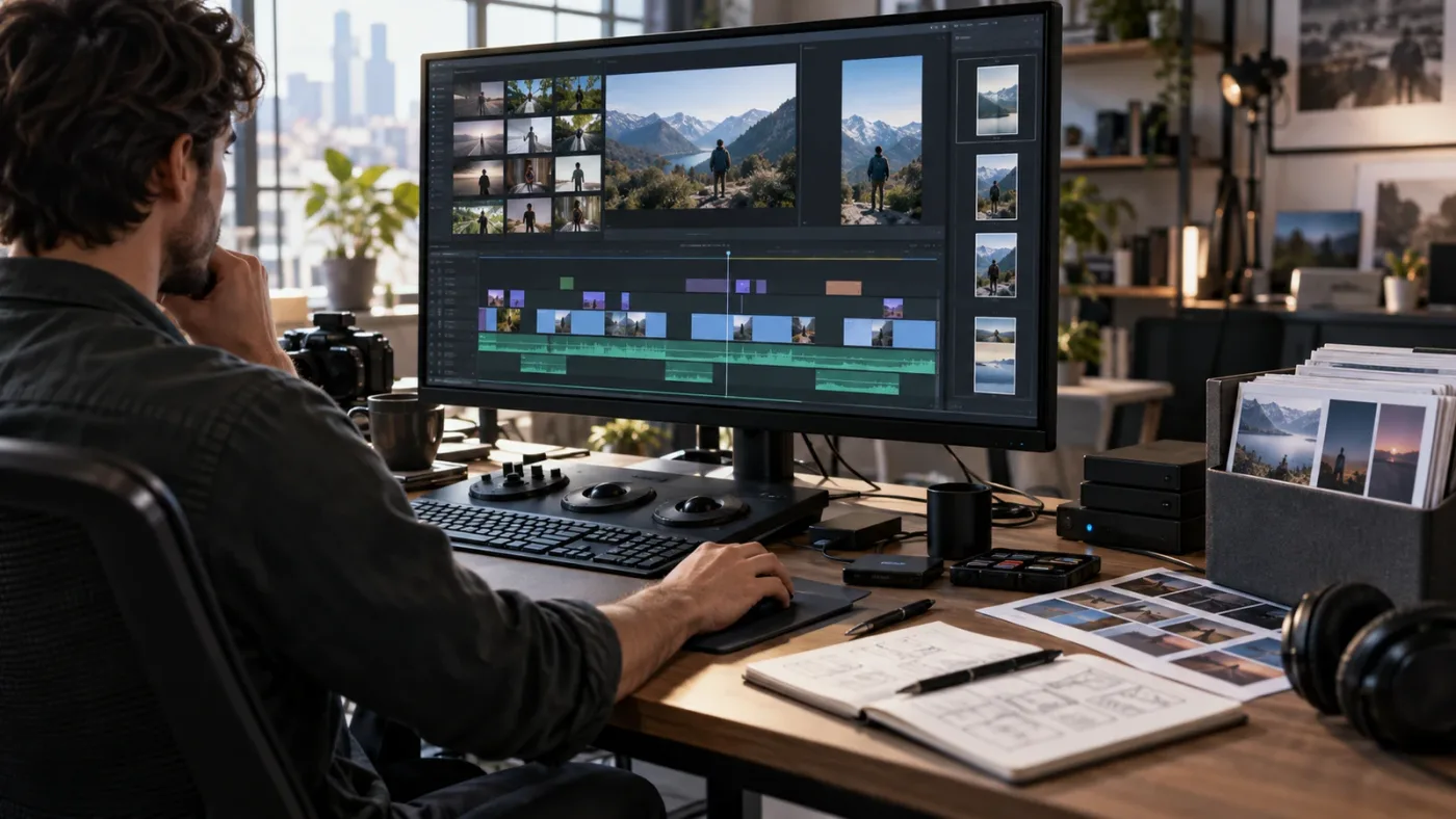 Illustration of a DaVinci Resolve 21 client campaign workflow