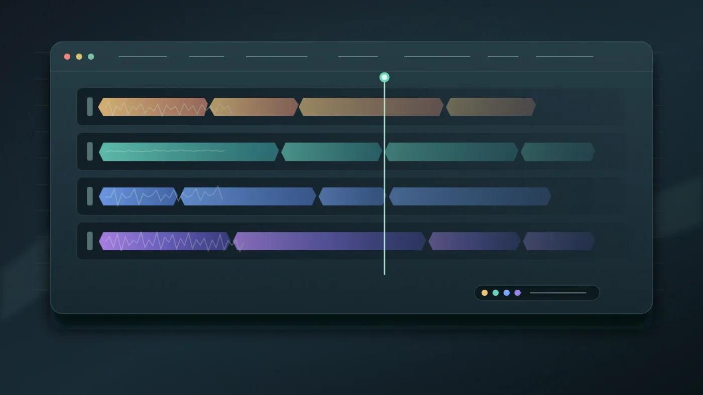 Illustration of documentary audio tracks arranged for music auditioning in DaVinci Resolve