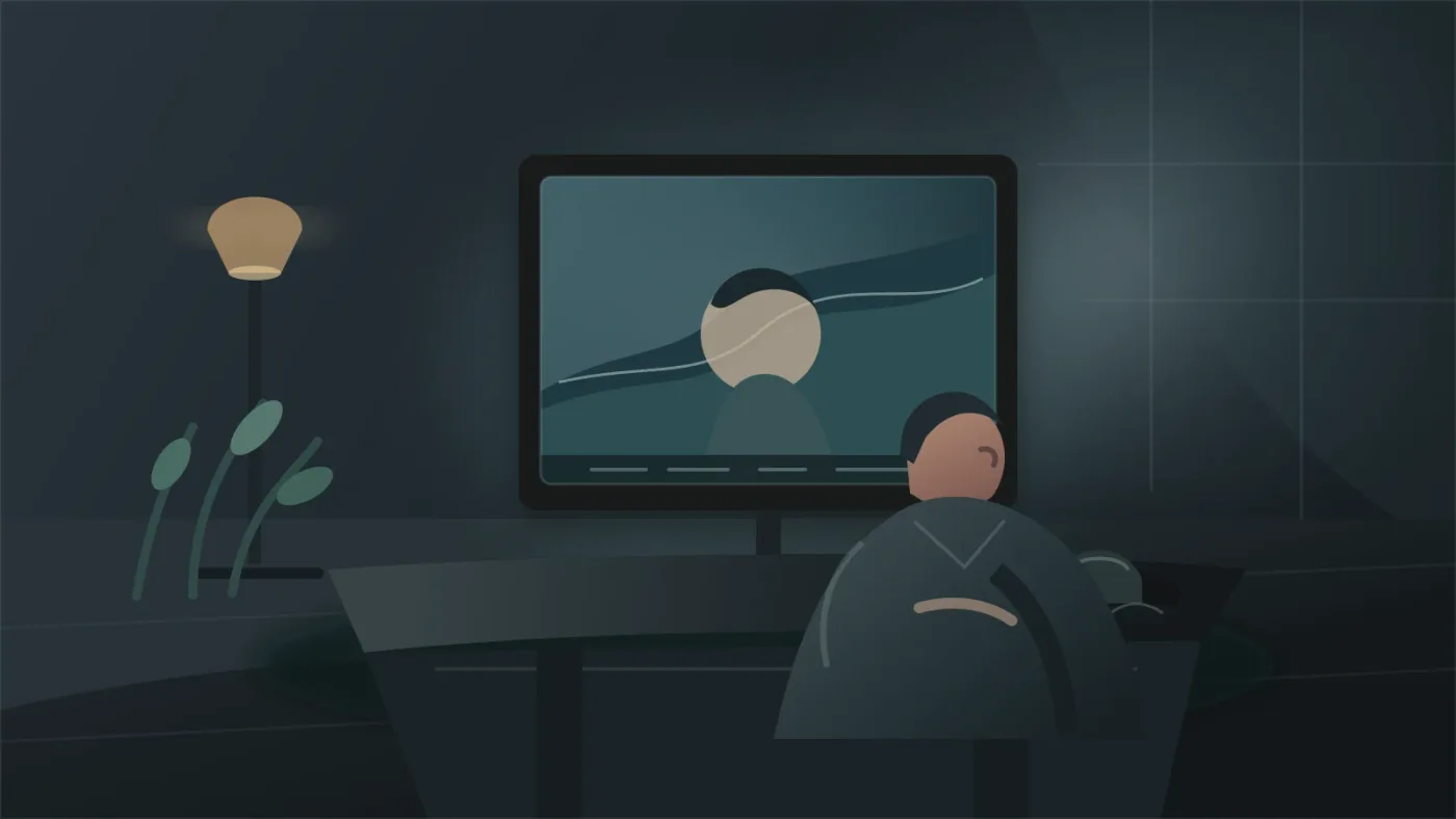 Illustration of a documentary scene balanced with restrained background music