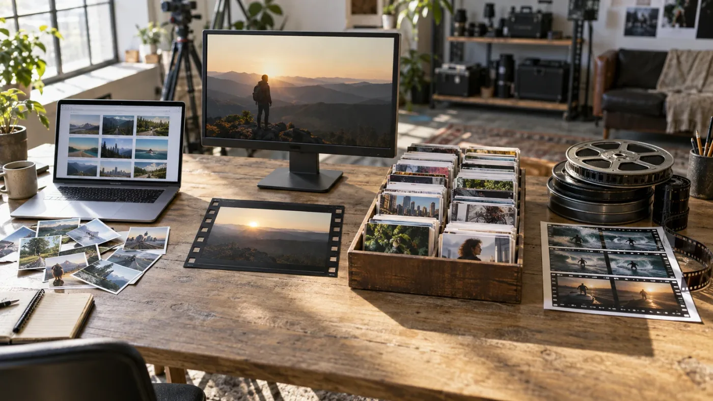 Illustration of stock footage source choices for a product demo