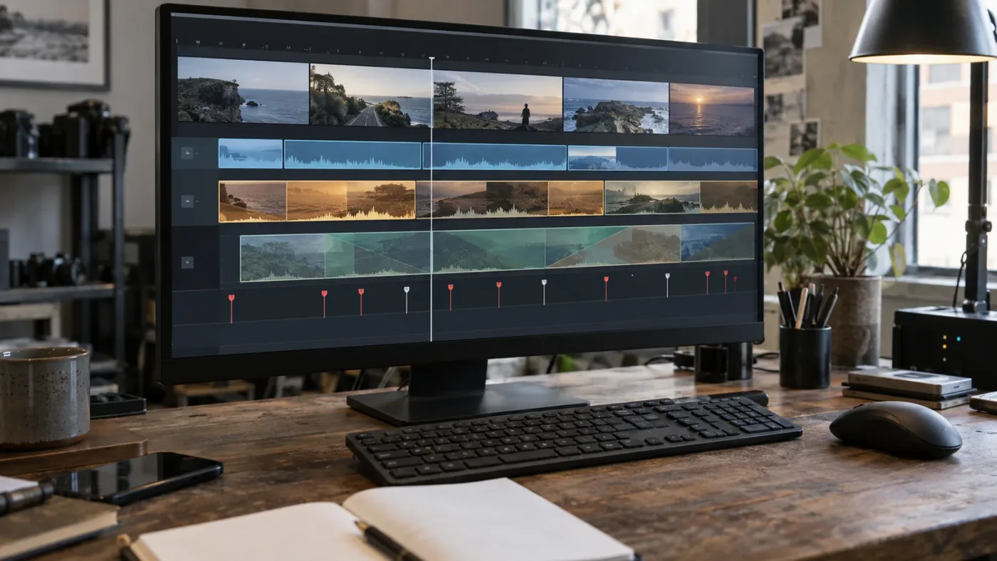 Illustration of a proof timeline for matching stock footage camera movement in DaVinci Resolve