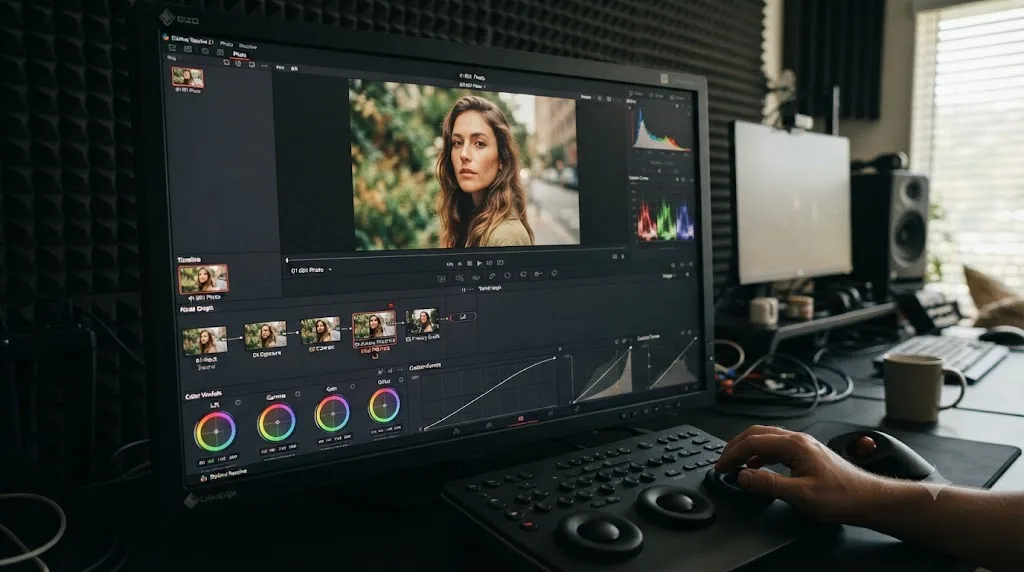 Illustration of a custom LUT applied to a still image on DaVinci Resolve 21's Photo page