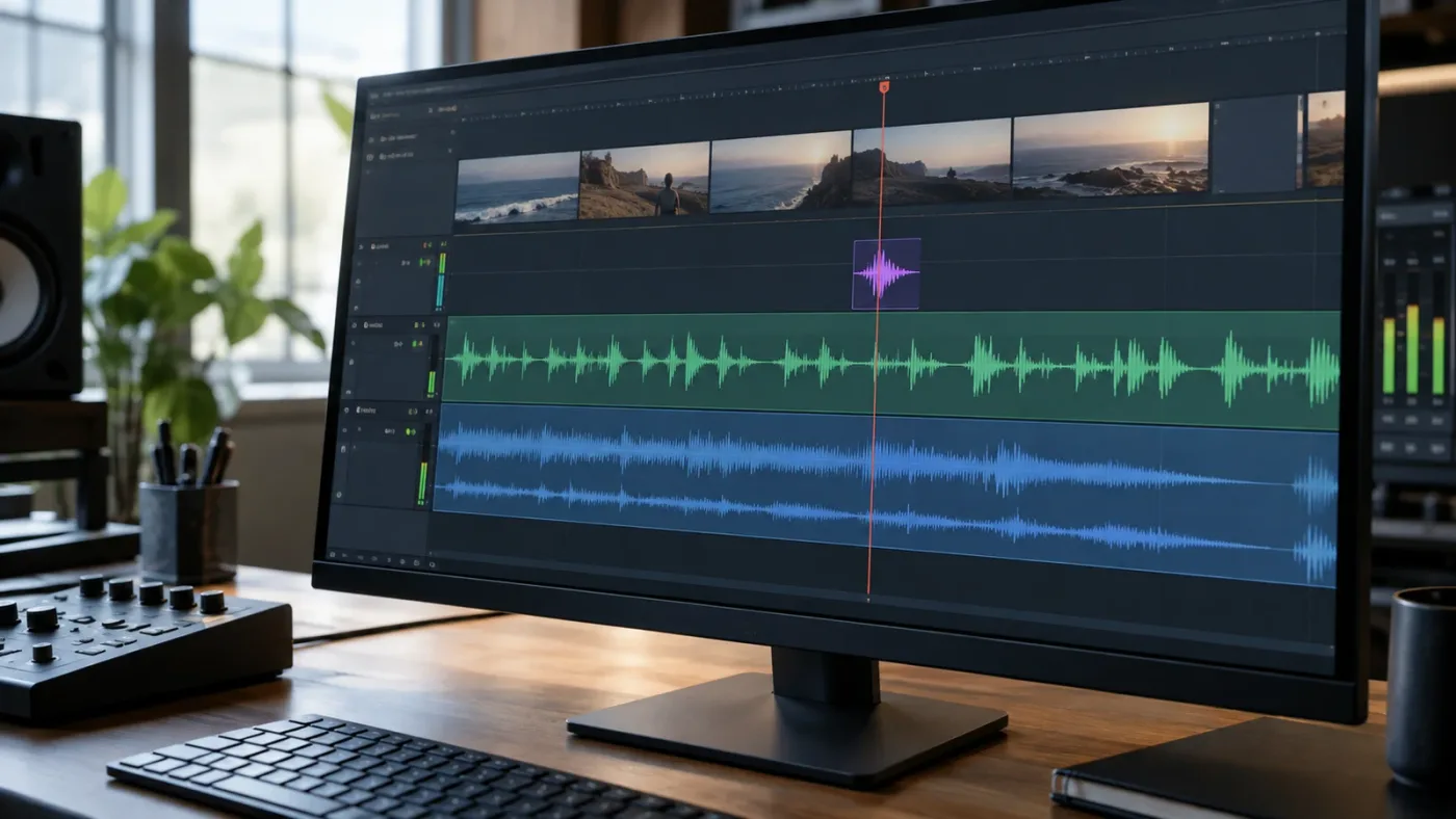 Illustration of a Fairlight timeline prepared for a phone notification sound