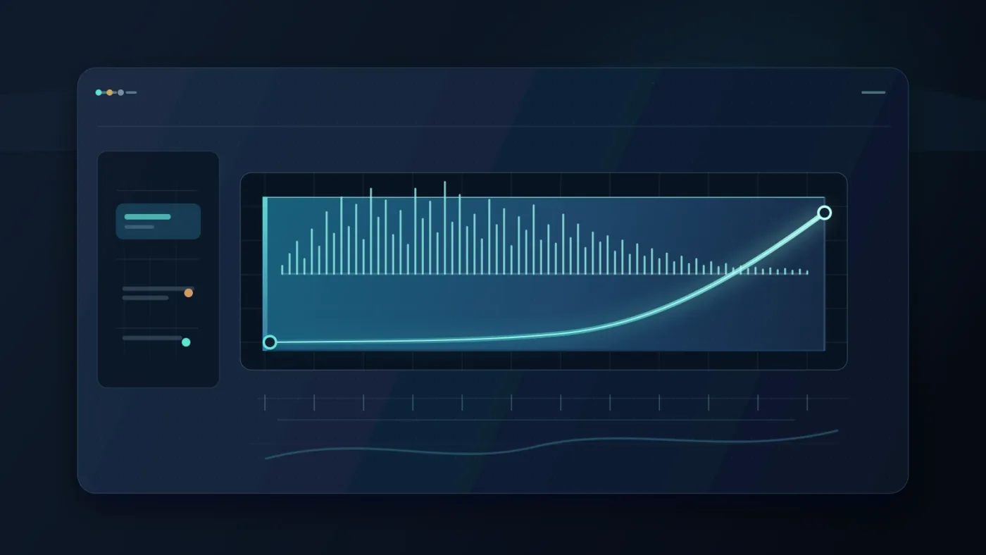 Illustration of a reversed audio clip with a rising volume envelope
