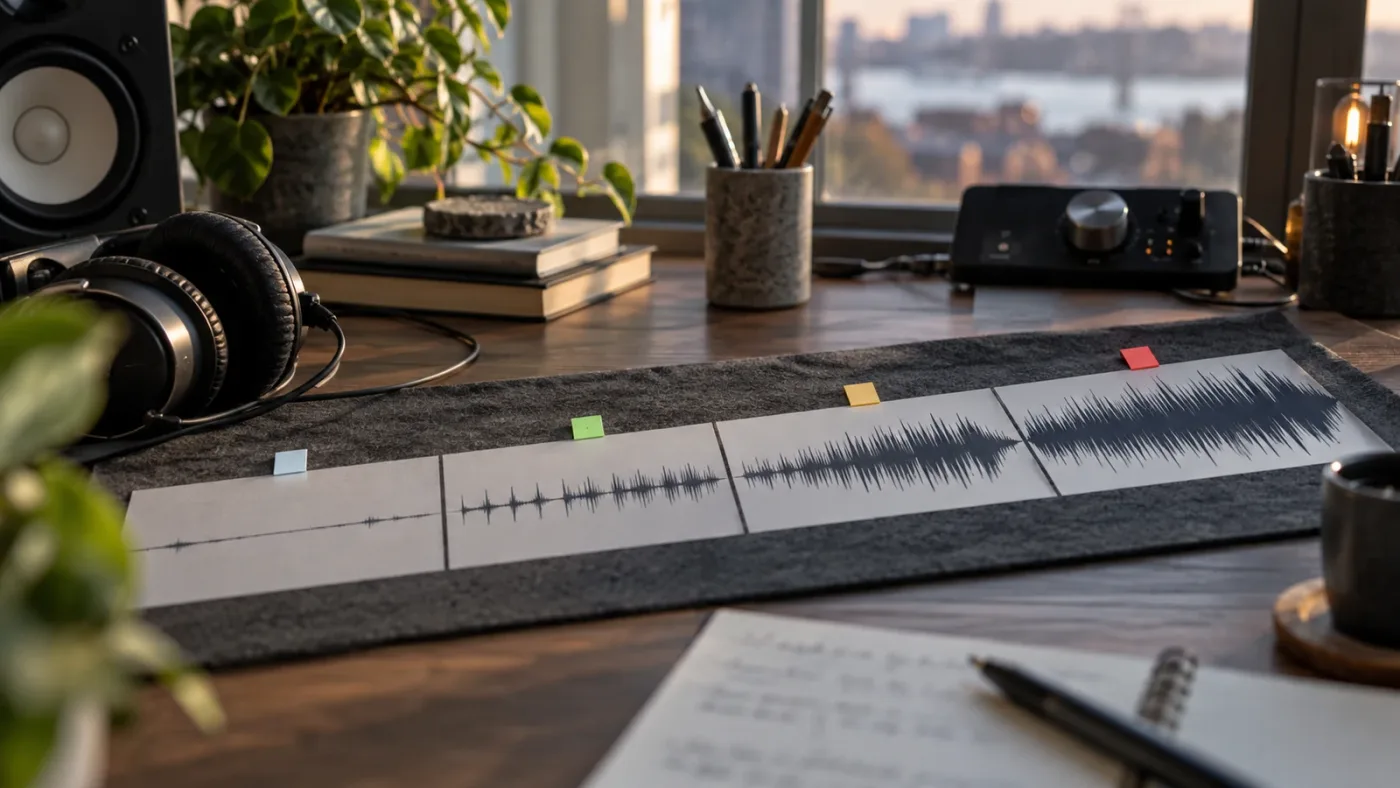 Illustration of editing a music cue into tension-building sections