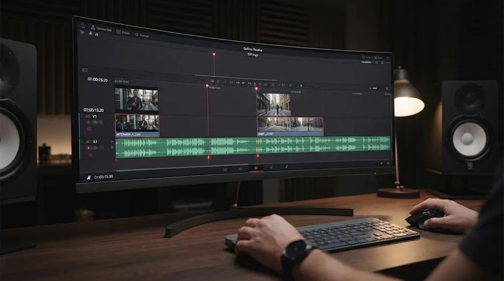 Illustration of an L-cut with outgoing audio under a new video shot