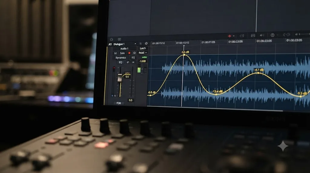 Illustration of a fader automation curve on a DaVinci Resolve Fairlight track header