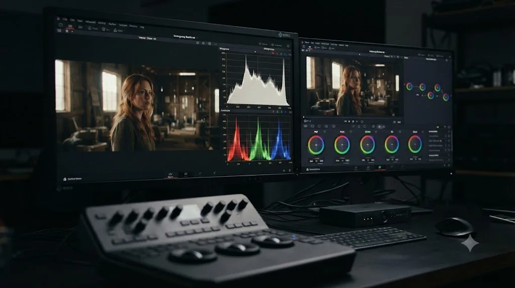 Illustration of the histogram scope showing tonal distribution in DaVinci Resolve