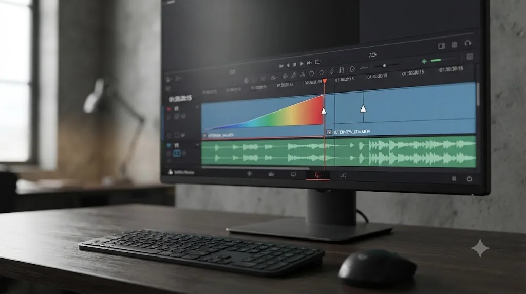 Illustration of a retime speed point shifting after a clip is split in DaVinci Resolve
