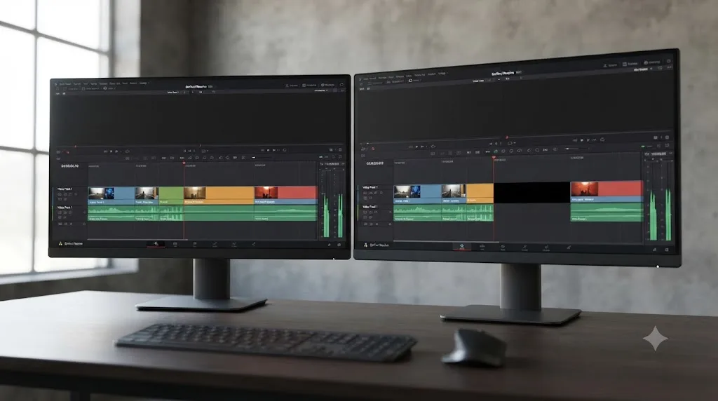 Illustration comparing ripple delete closing a gap against a lift delete leaving a black gap in DaVinci Resolve