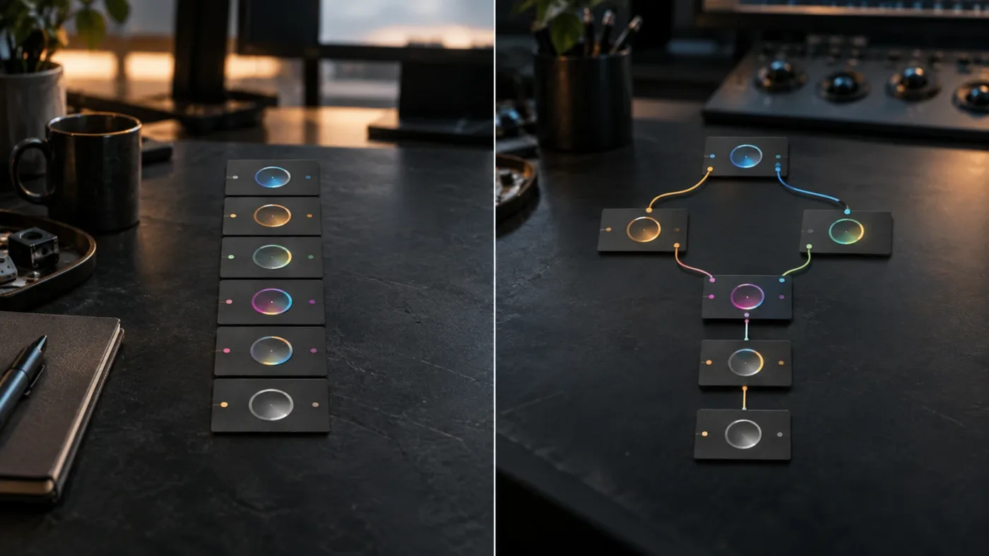 Illustration of switching between Layer List and Graph view in DaVinci Resolve 21