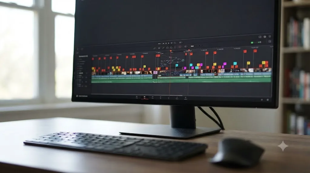 Illustration of a DaVinci Resolve timeline showing client-review markers alongside separate colorist-specific markers