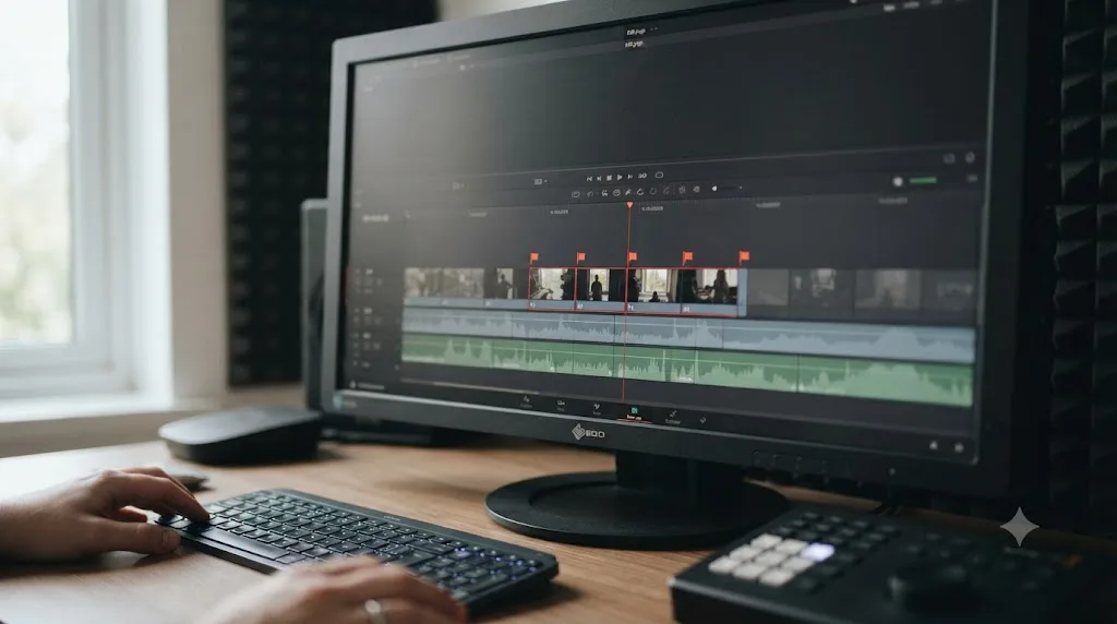 Illustration of a DaVinci Resolve timeline filtered to display only clips with red markers
