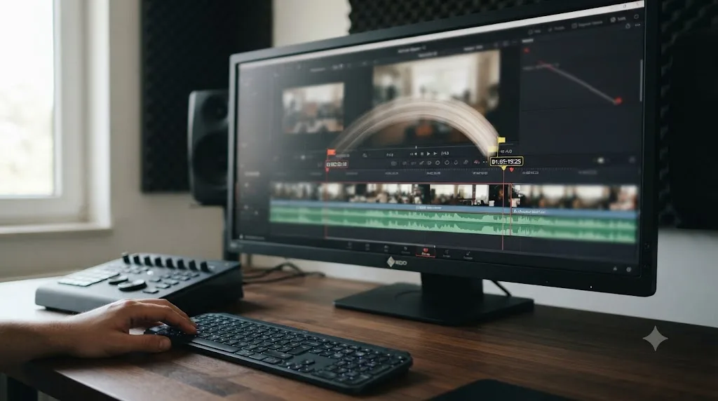 Illustration of a DaVinci Resolve playhead jumping directly between two markers on a timeline