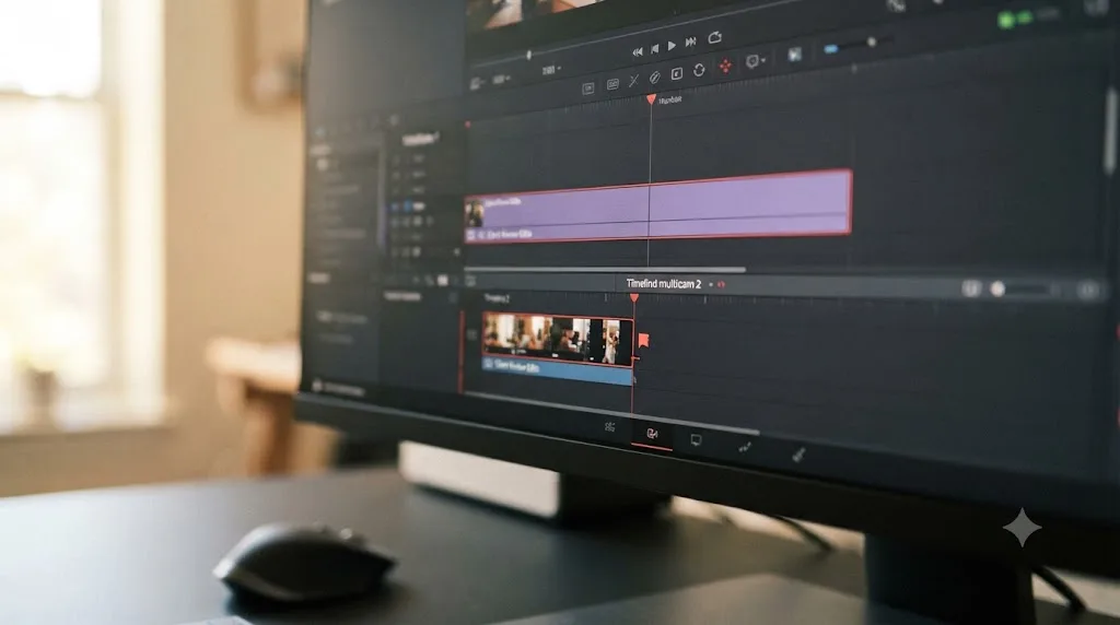 Illustration of a DaVinci Resolve marker hidden inside a nested multicam clip, not visible on the outer timeline