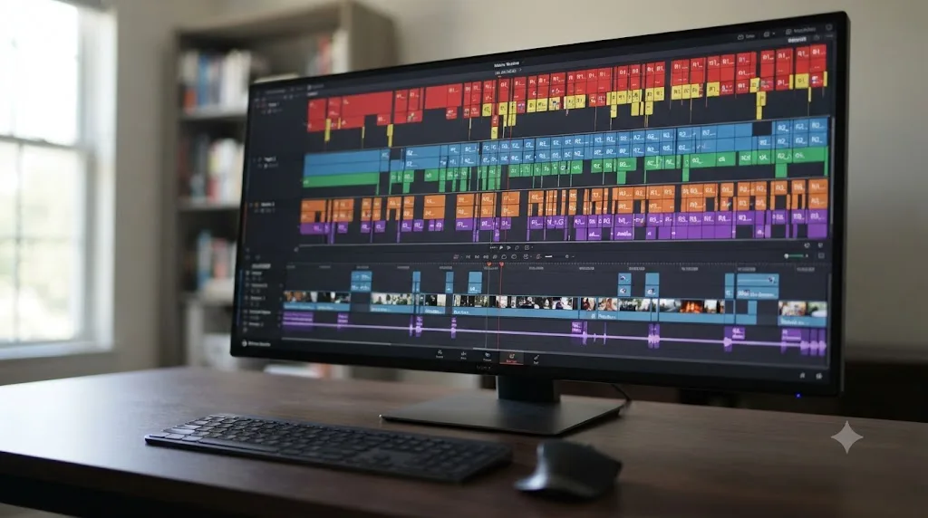 Illustration of three rounds of DaVinci Resolve client revision markers layered on one timeline, each labeled by round